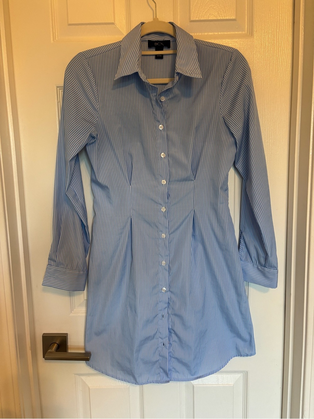 BCX Light Blue Pinstripe Button-Up Shirt Dress